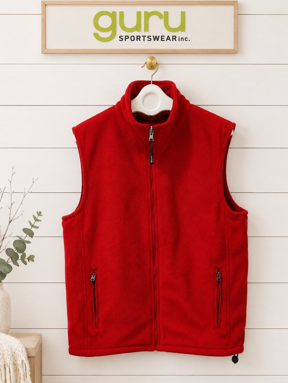 GURU Red Fleece Vest Size L Sleeveless Zip-Up Lightweight NWT